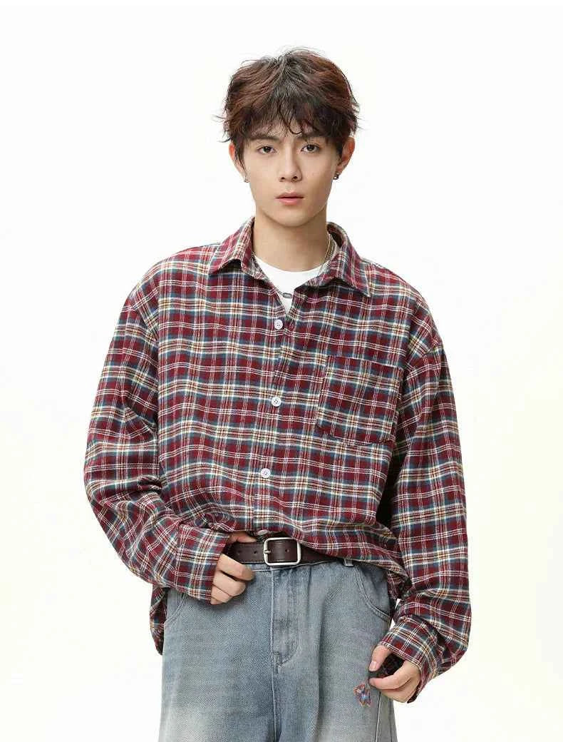 Retro Y2K Plaid Color Block Long Sleeve Shirt