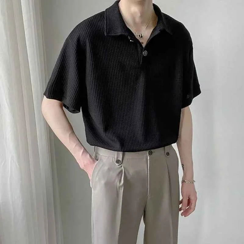 Classic Solid Color Korean Style Button Polo T-Shirt