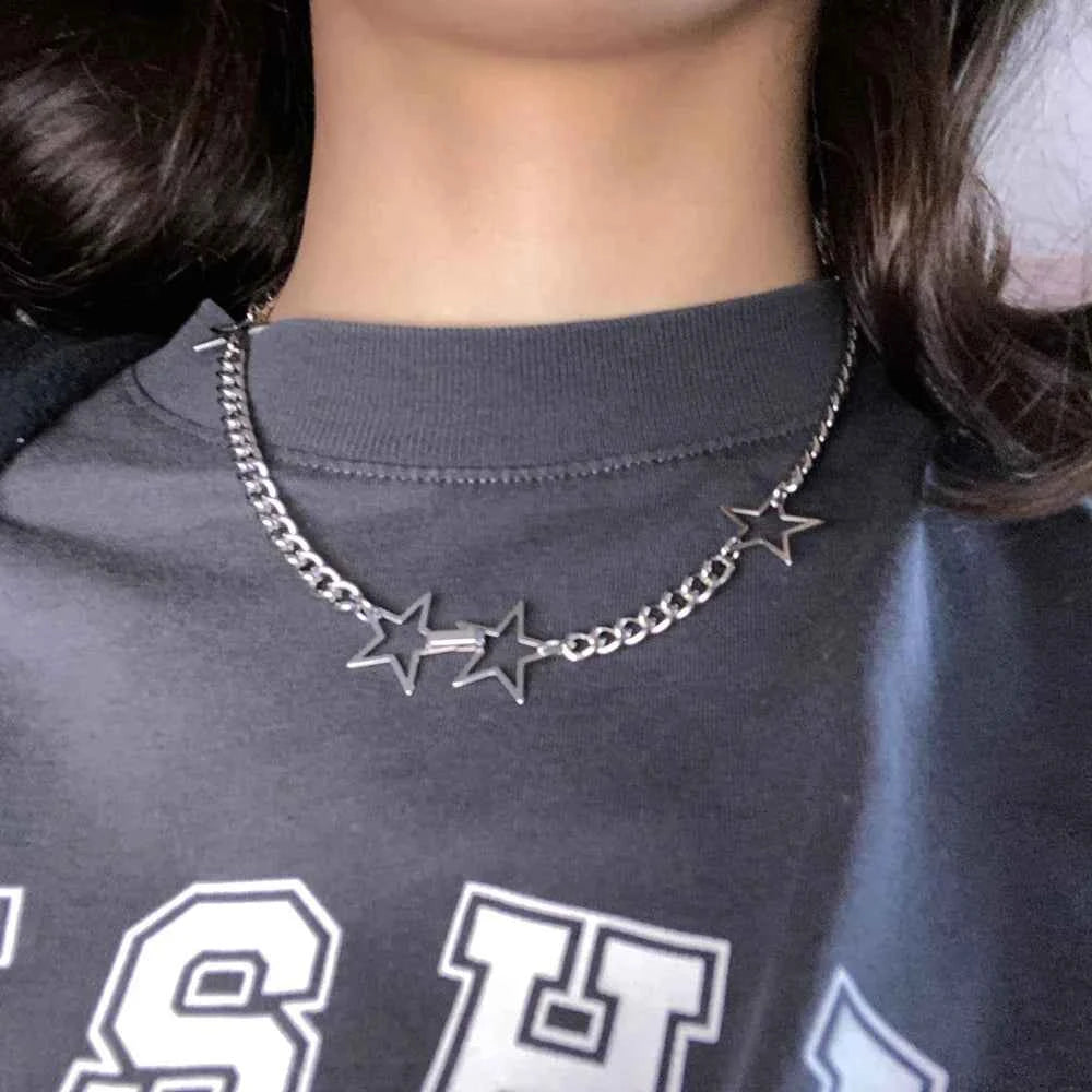 Gothic Celestial Star Hollow Choker Necklace