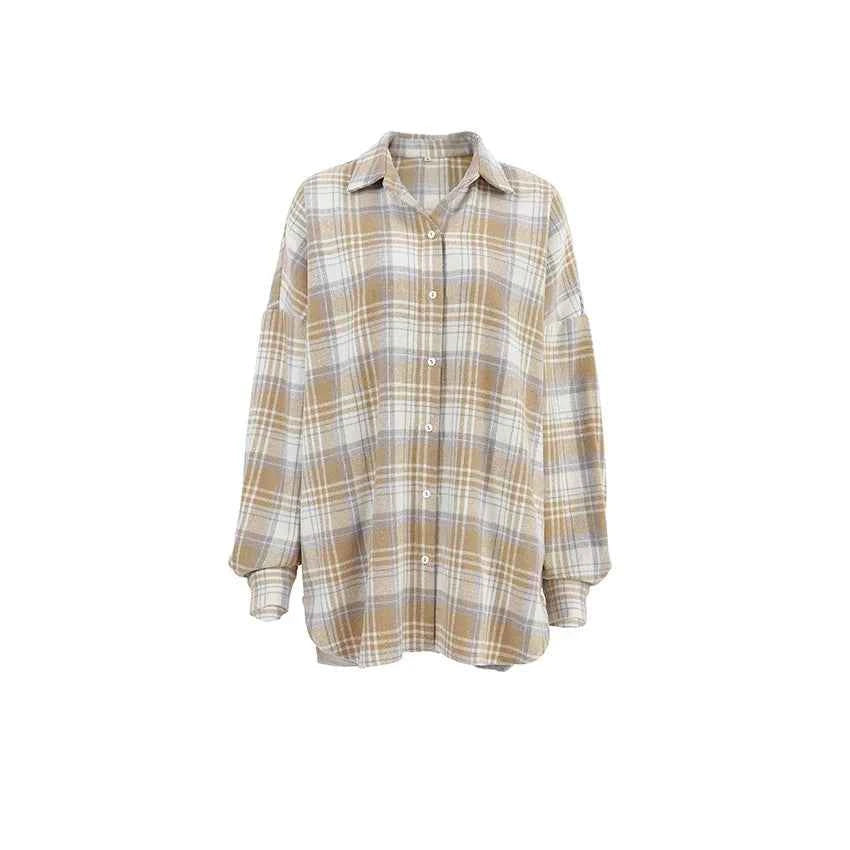 Fashionable Vintage Plaid Oversize Long Sleeve Shirt