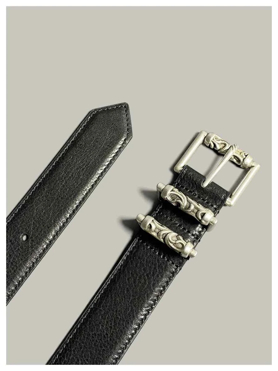 Ancient Silver Pin Buckle Leather Belt