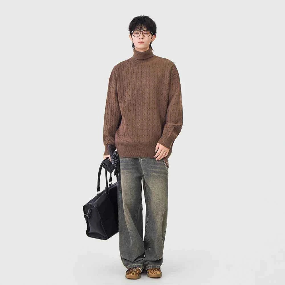 Cozy Cable Knit High Neck Turtleneck Sweater