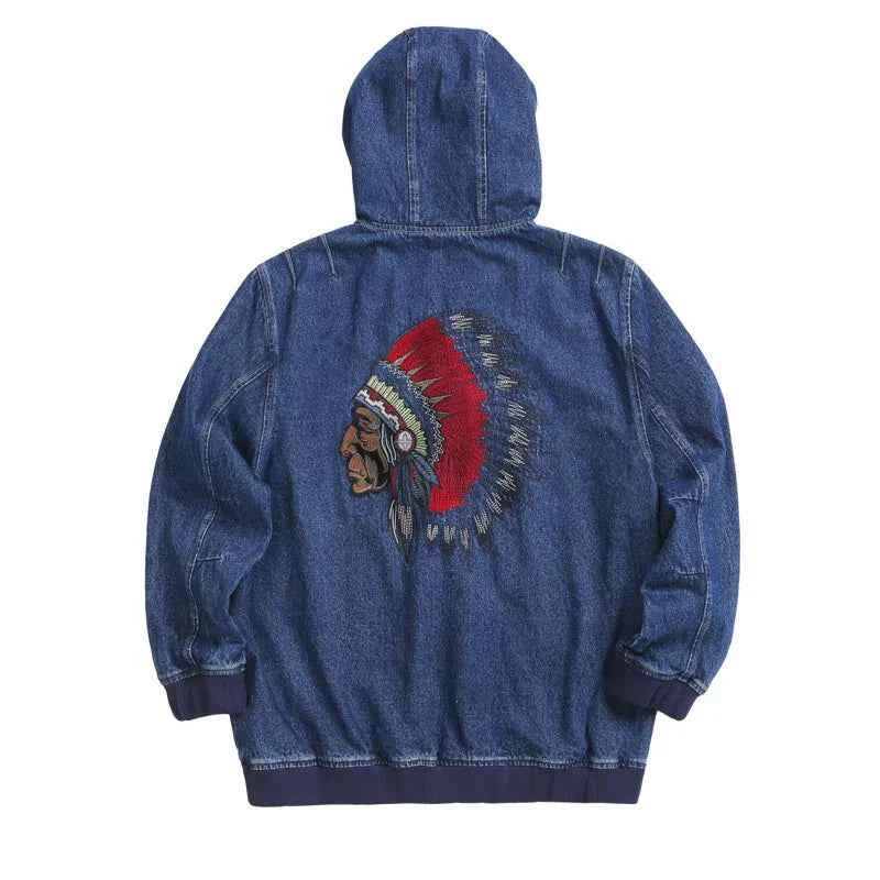 Streetwear Casual Loose Half Zipper Denim Hoodie