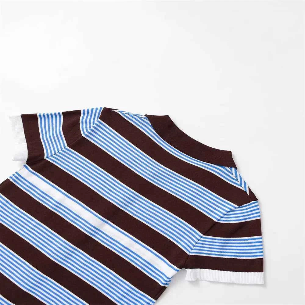 Durable Striped Knitted Short Sleeve Cardigan
