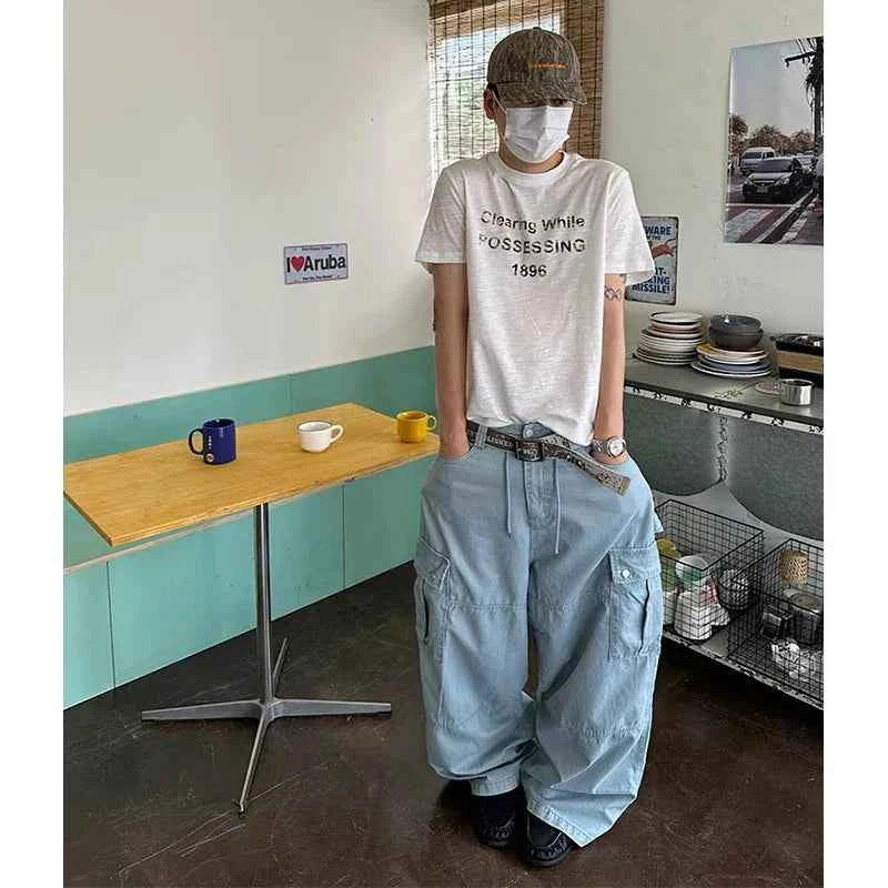 Durable Blue Vintage Y2K Wide Leg Cargo Jeans