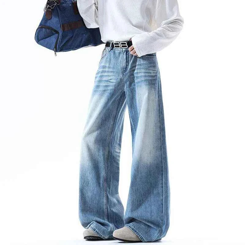 High-Quality Gradient Washed Straight Tube Jeans