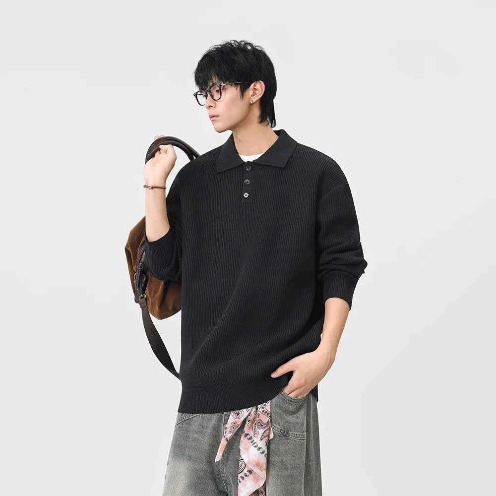 Y2K Cozy Ribbed Knit Polo Collar Sweater