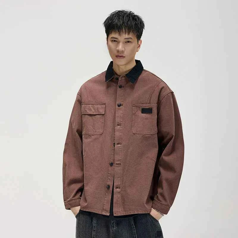 Warm Contrast Collar Loose Fit Casual Jacket