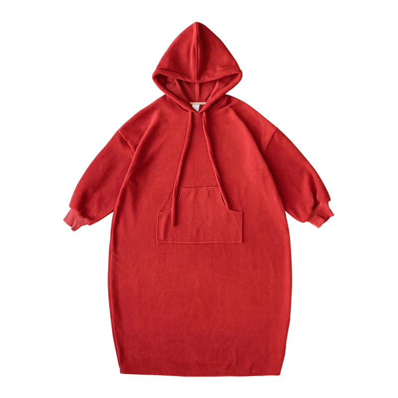 Cozy Red Warmth Long Sleeve Fleece Hoodie - Luxuryurbanwear