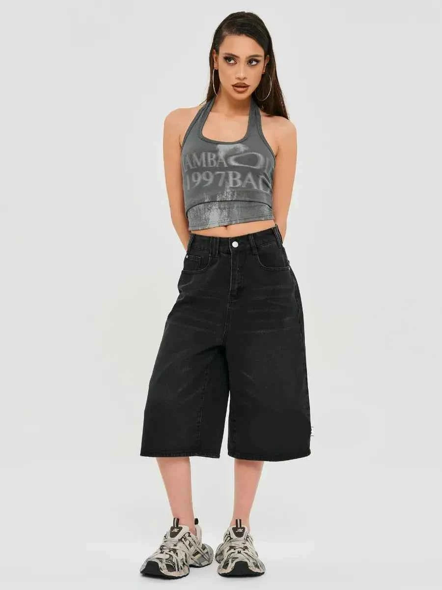 Women Cozy Soft Knit Black Denim Jorts