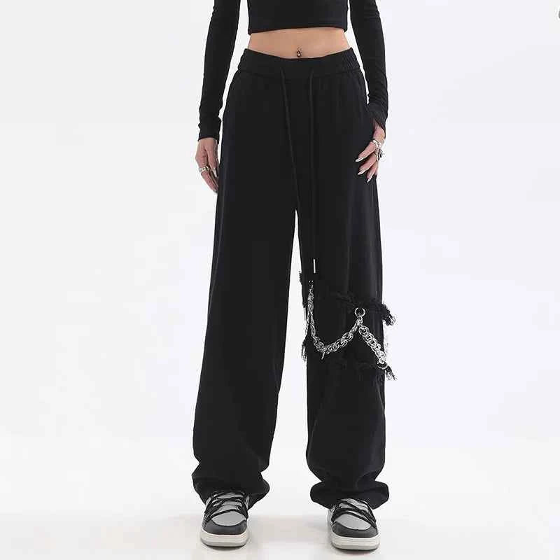 Oversize Black Streetwear Chain Hip Hop Pants