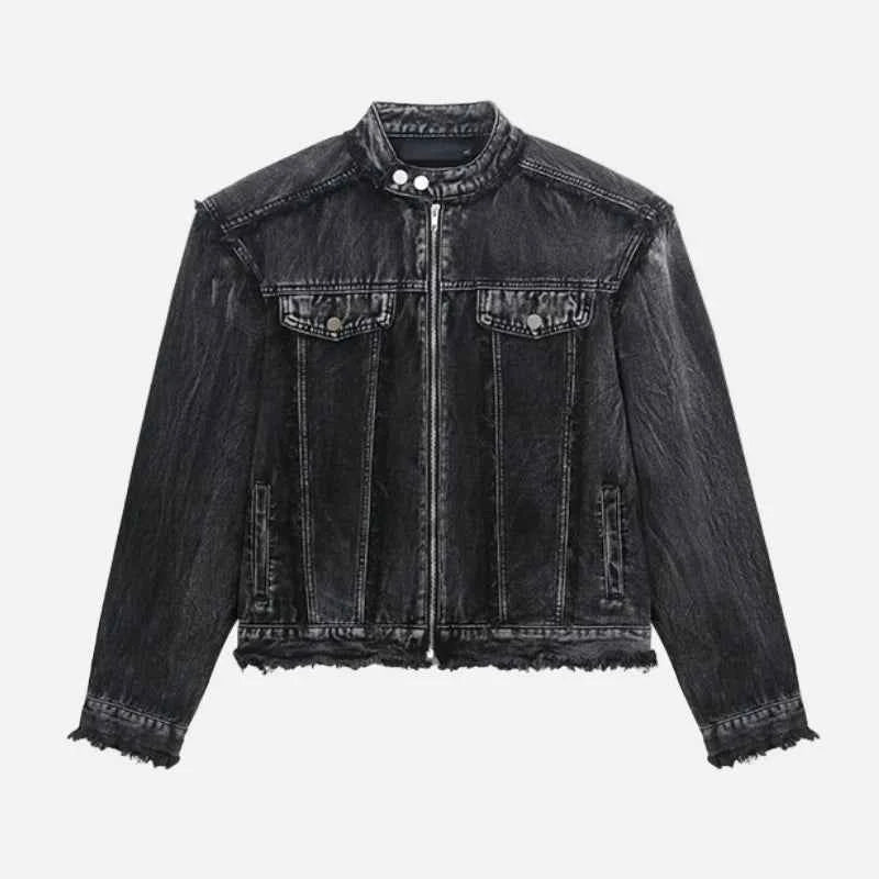 Streetwear Ripped Rugged Punk Washed Denim Jacket