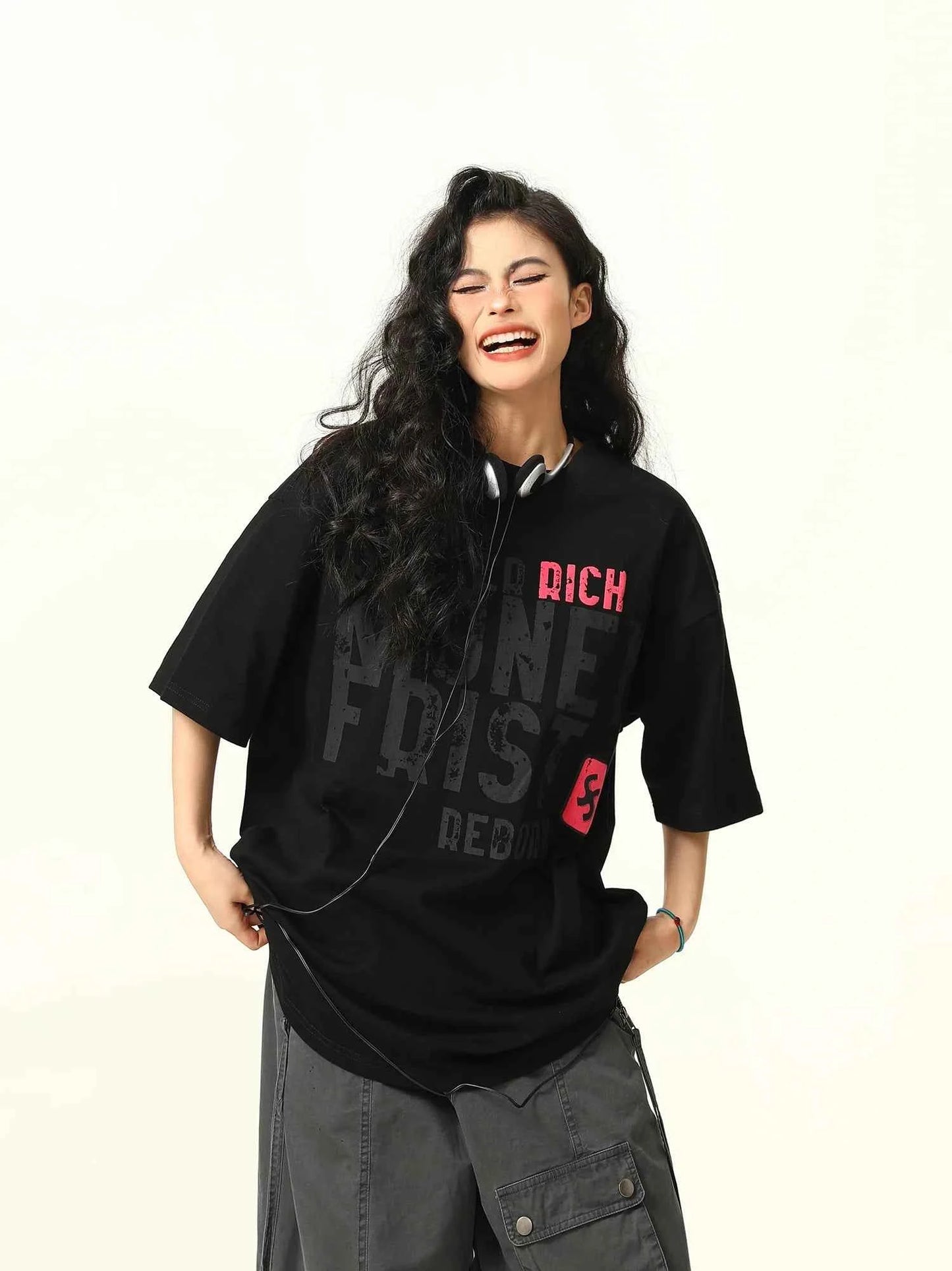 Retro Letter Print Crew Neck T-Shirt