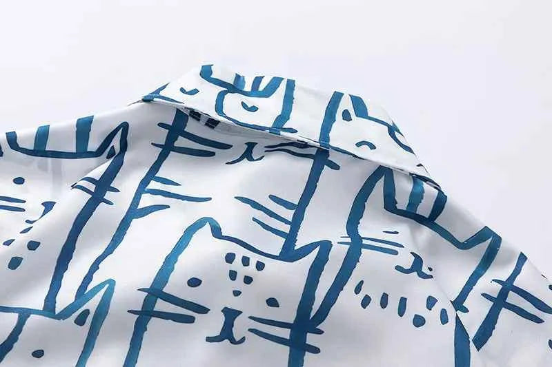 Funny Cartoon Cats Graphic Print Oversize Shirt
