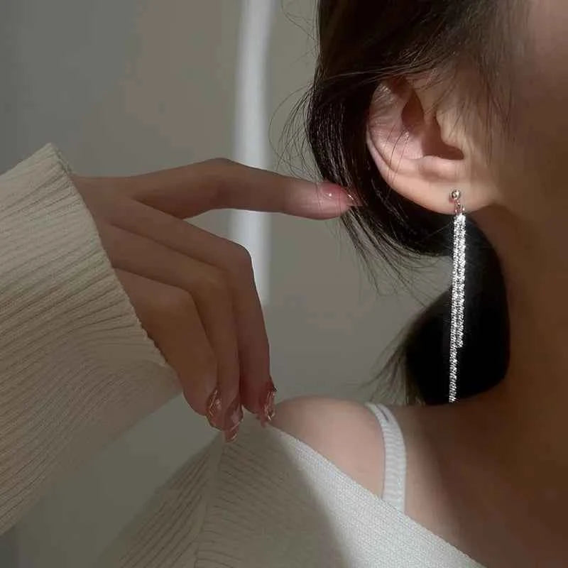 Trendy Chic Silver Tassel Long Earrings