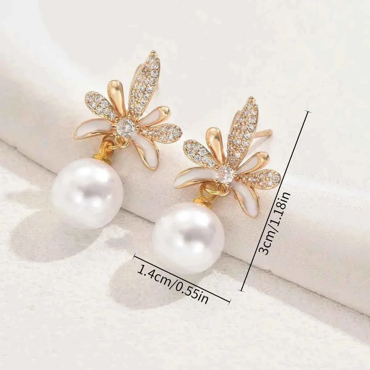 Shiny Crystal Pearl Dangle Earrings