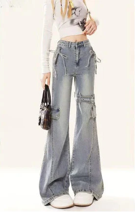 Women Spicy Vintage Splicing Micro Flared Jeans - Luxuryurbanwear