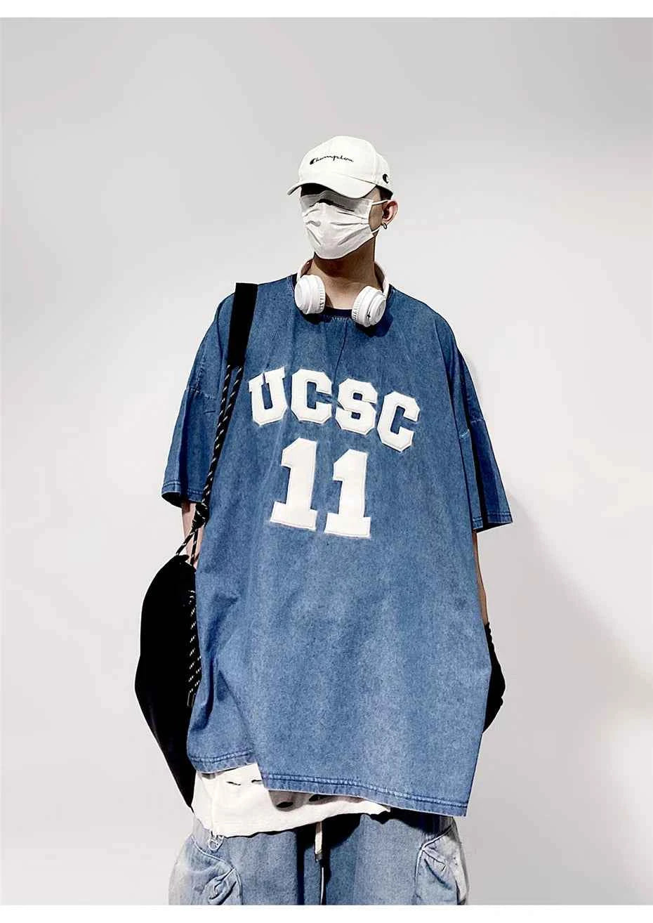 Vintage Embroidered Denim Hip Hop T-Shirt