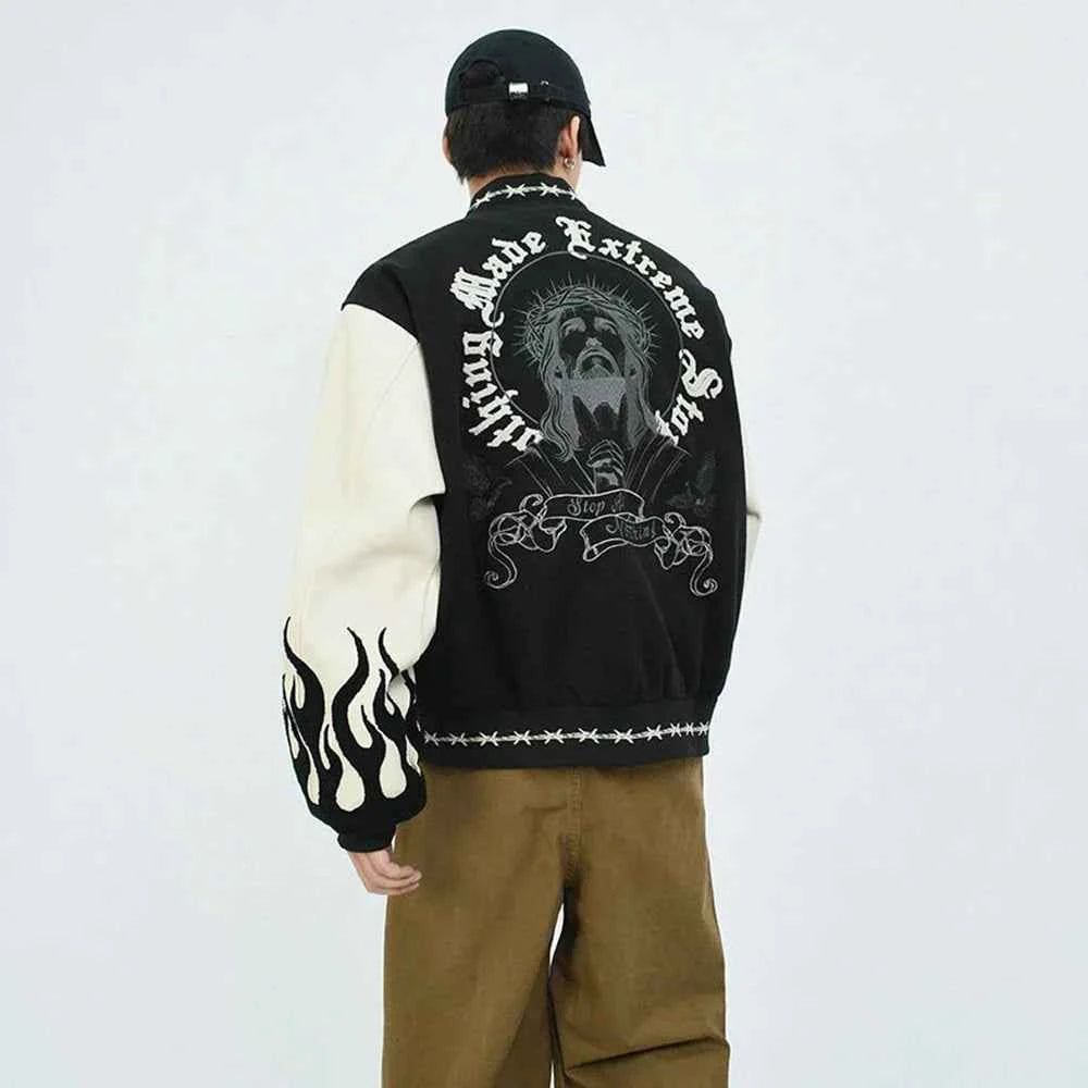 Retro Heavy Embroidered Patchwork Varsity Jacket