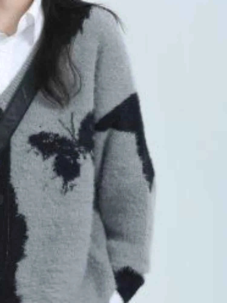 Vintage Butterfly Jacquard Knitted Cardigan