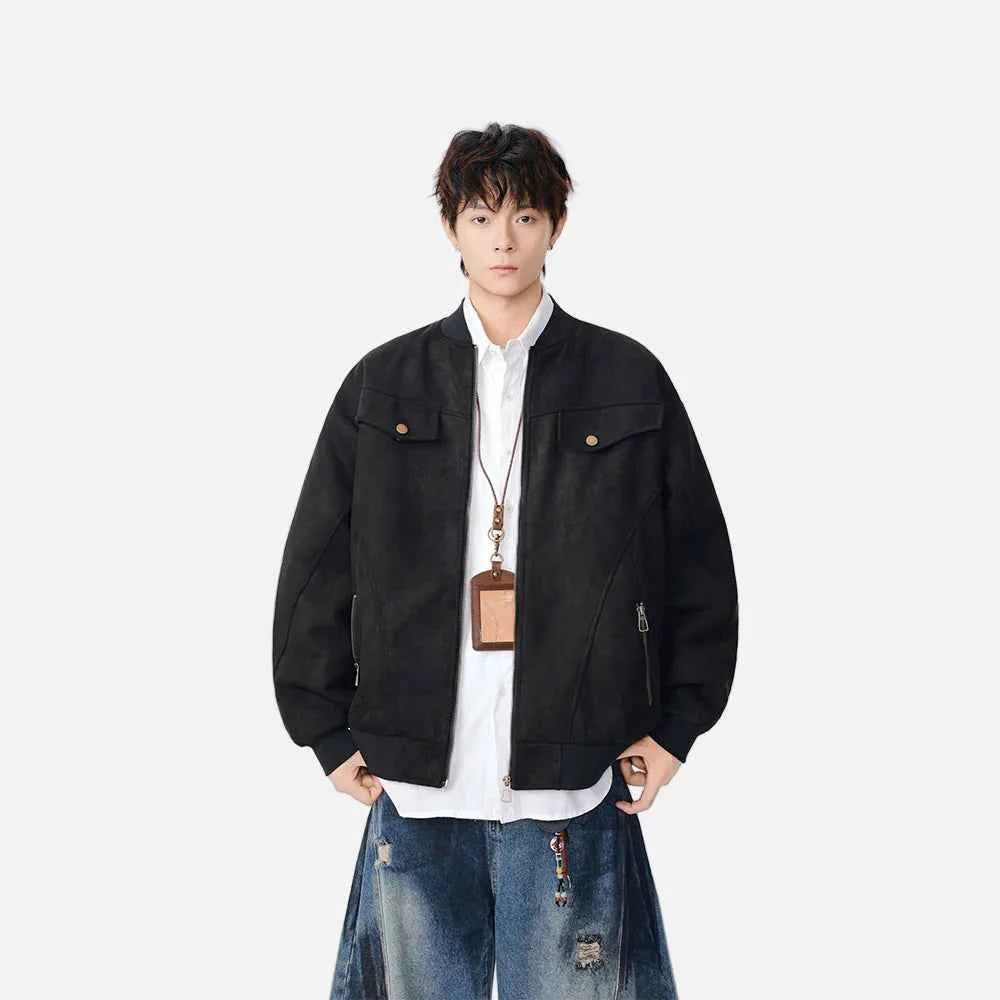 Distressed Pattern Casual Full Zip Jacket
