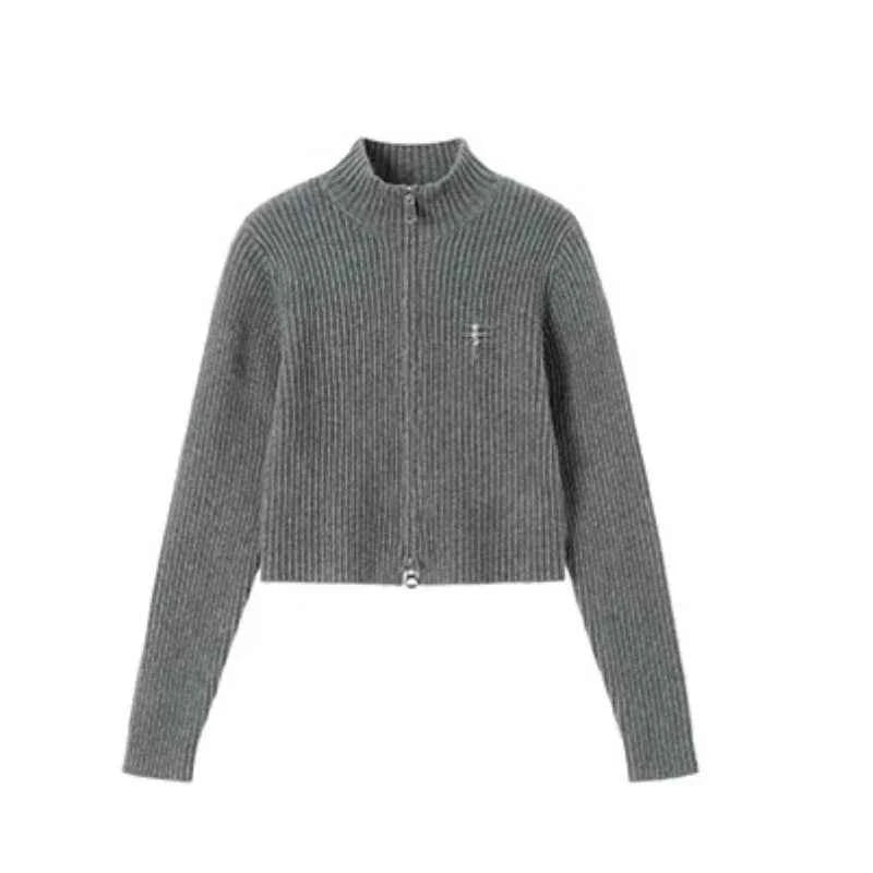 Women Vintage Grey Zipper Sweatshirt