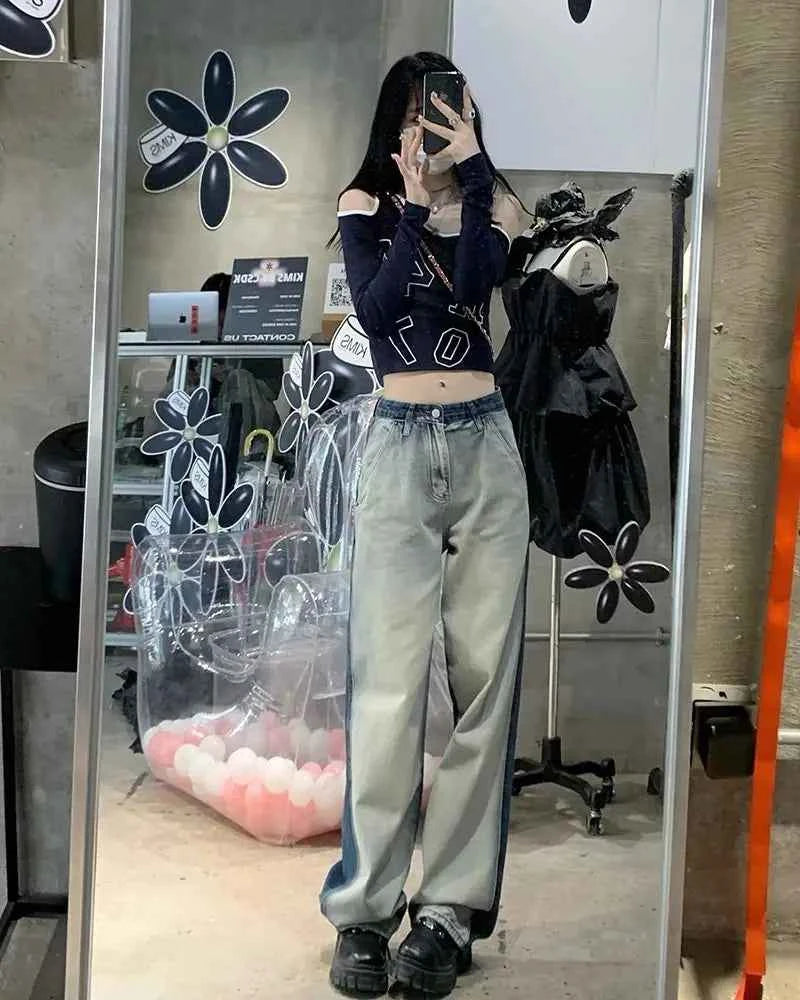 Retro Gradient Patchwork Casual Denim Jeans