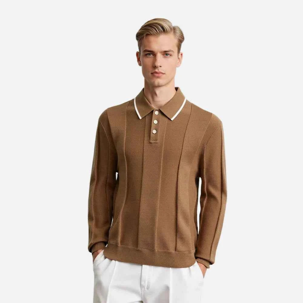 Luxury Long Sleeve Stripe Polo T-Shirt