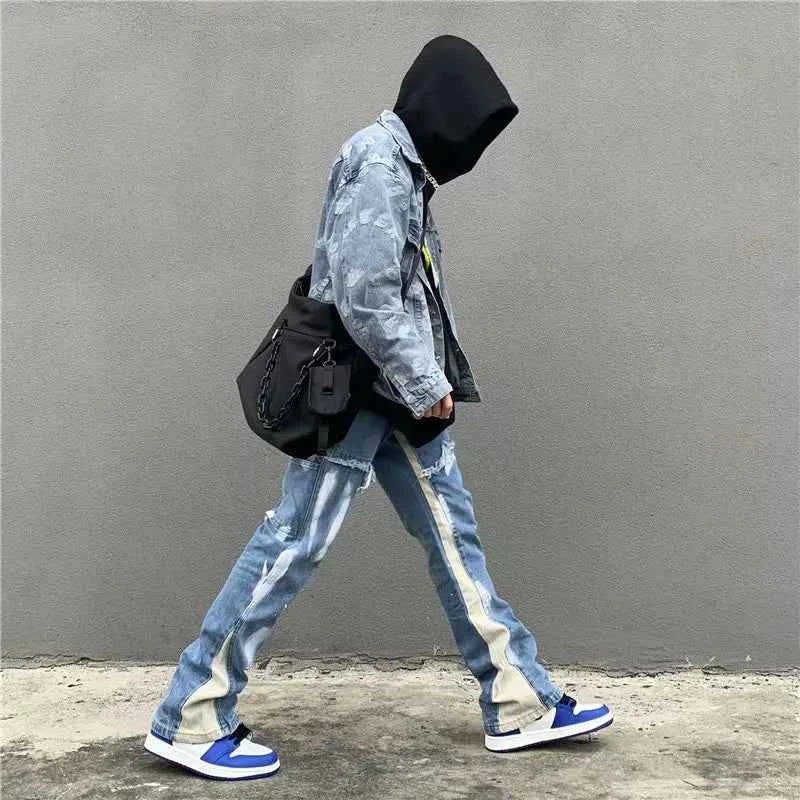 Effortless Cool Patchwork Flare Blue Jeans