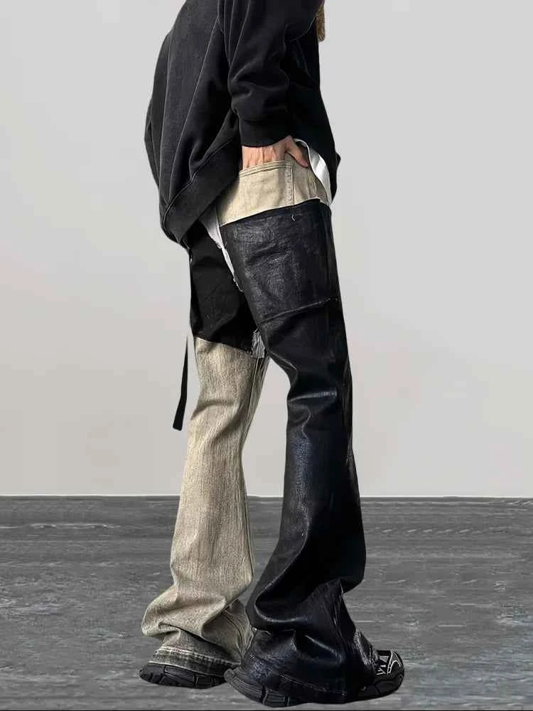 Distressed Detail Patchwork Baggy Flare Jeans