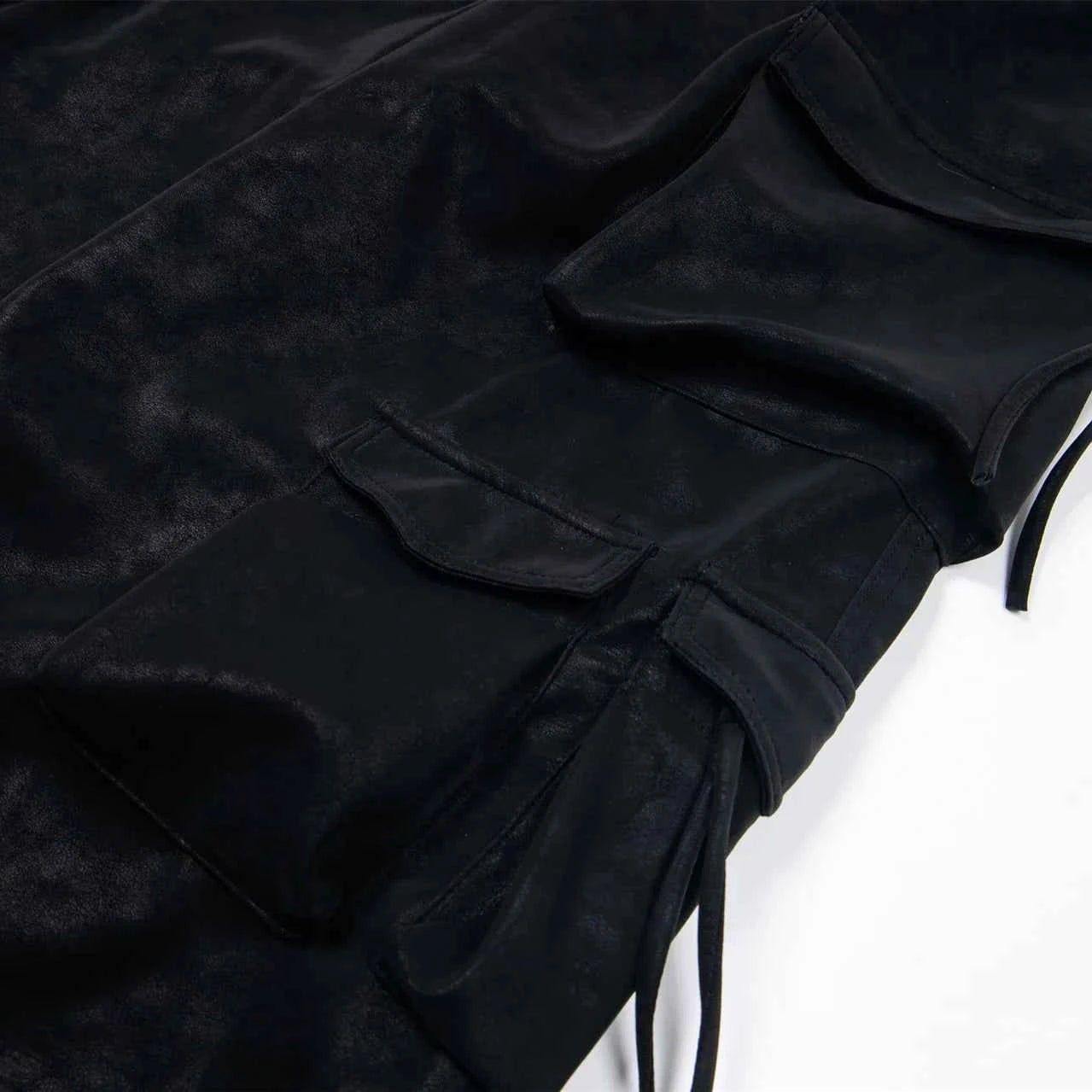 Luxury Designer Wide Leg PU Multi Pocket Pants