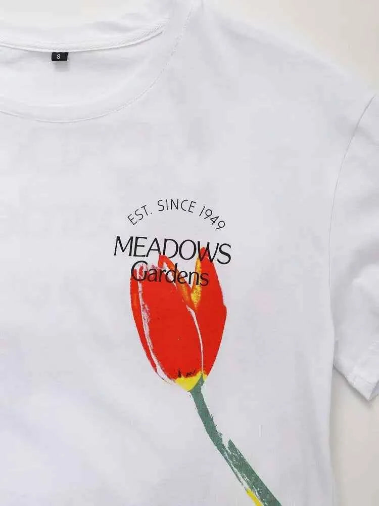 Vibrant Floral Print Cotton Women T-Shirt
