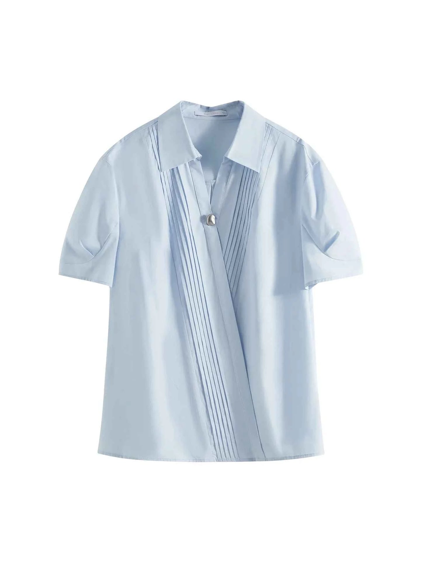 Minimalist White V-Neck Short-Sleeved Shirt