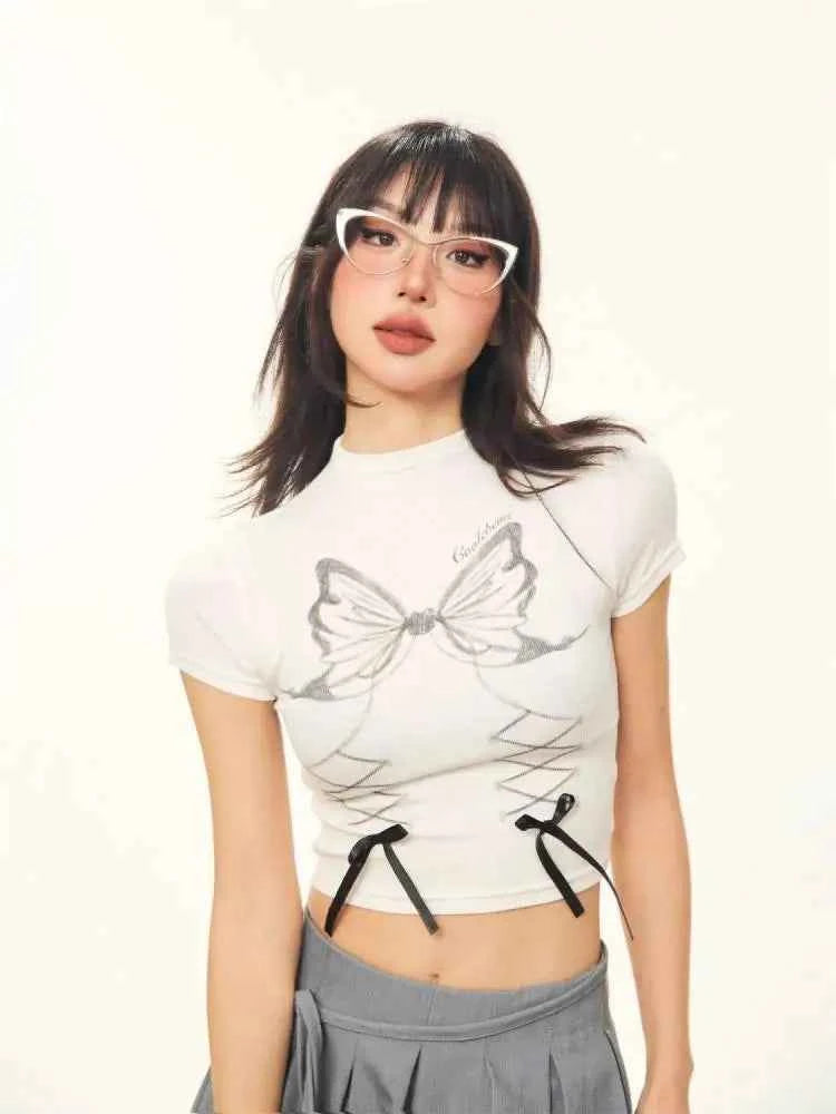 Vintage Bow Short Sleeve Crop T-Shirt