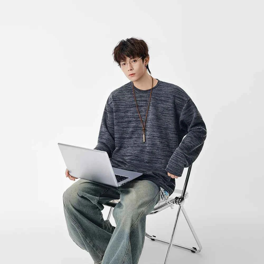 Textured Knit Crew Neck Long Sleeve Sweatshirt