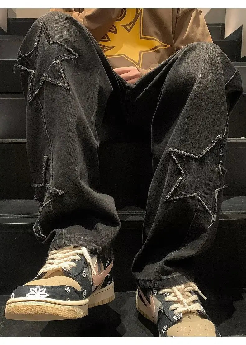 Pentagon Star Embroidery Loose Style Pants