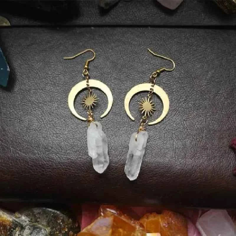 Brass Crescent Boho Witchy Earrings