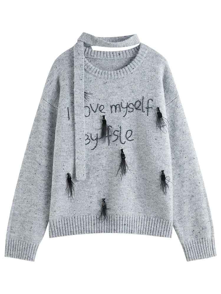 Women Luxury Ostrich Hair Embroidered Knit Sweater
