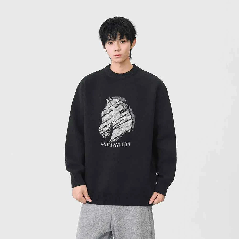 Cozy Winter Horse Pattern Crewneck Sweater