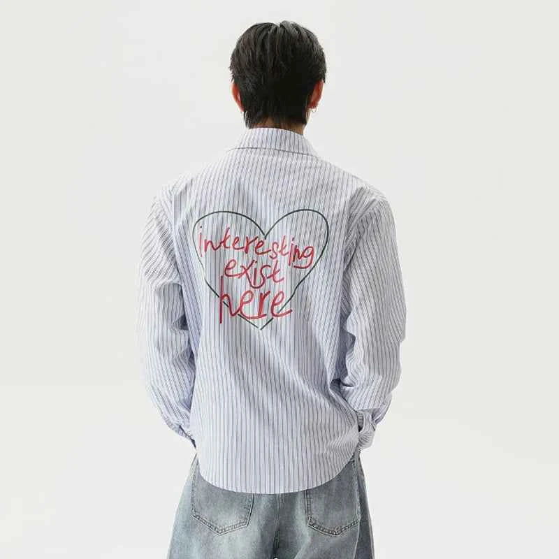Vertical Stripe Letter Printing Long Sleeve Shirt