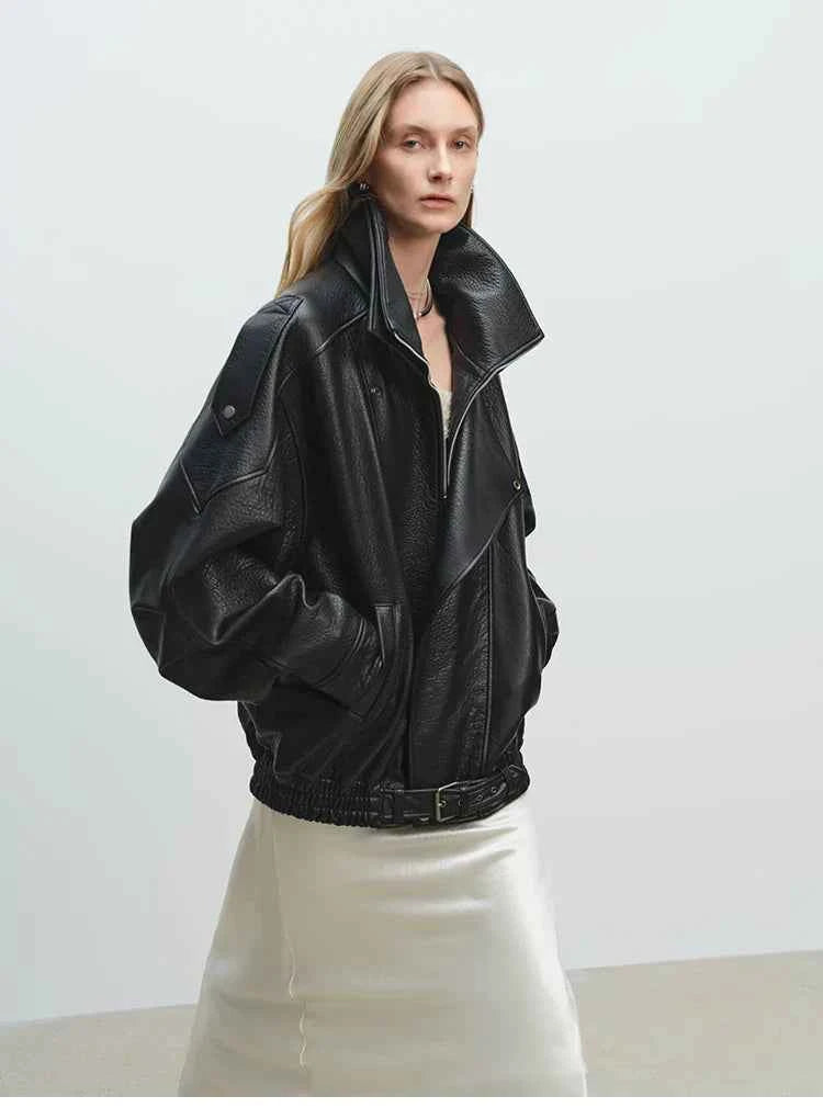 Luxury Oversized Black Leather Jacket