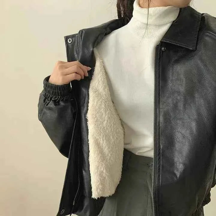 Warm Retro Minimalist Suede Lapel Leather Jacket