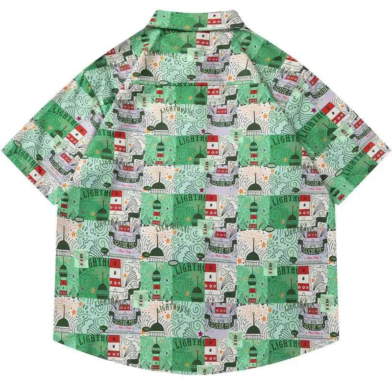 Y2K Trendy Hawaiian Graphic Printed Beach Shirt
