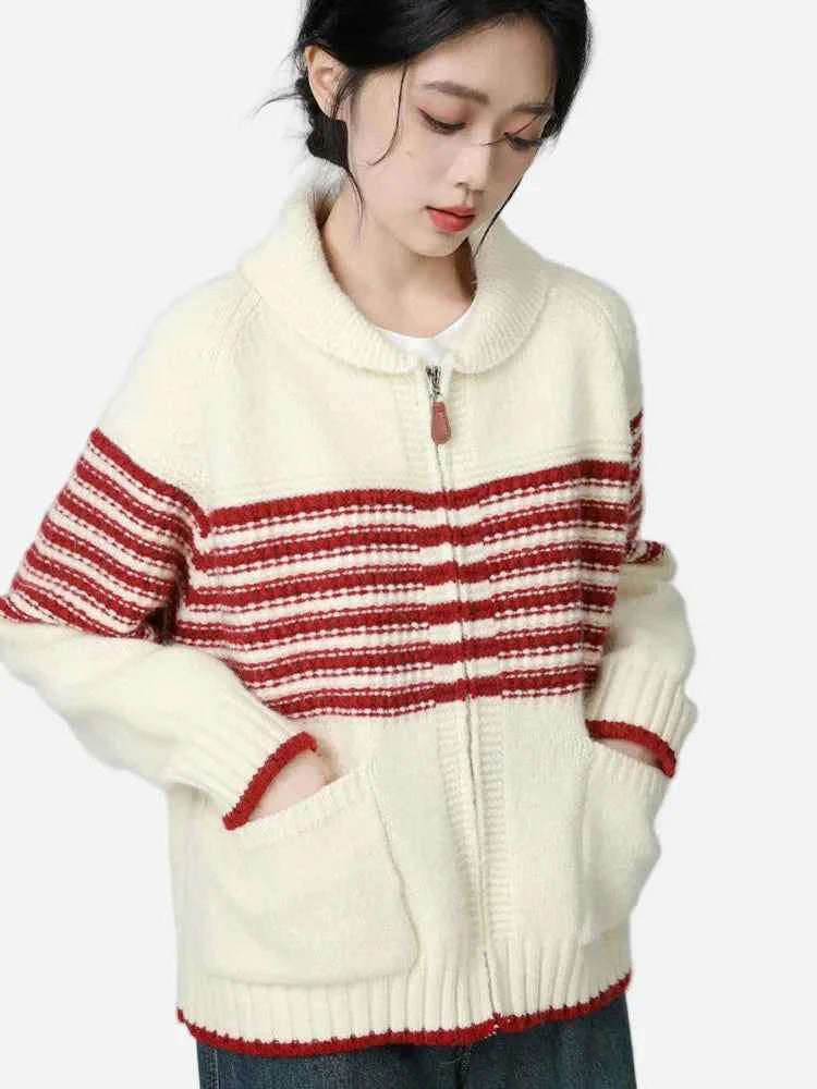 Preppy Style Striped Hip Hop Knitted Cardigan