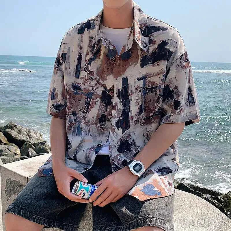 Casual Printed Loose Ice Silk Shirt