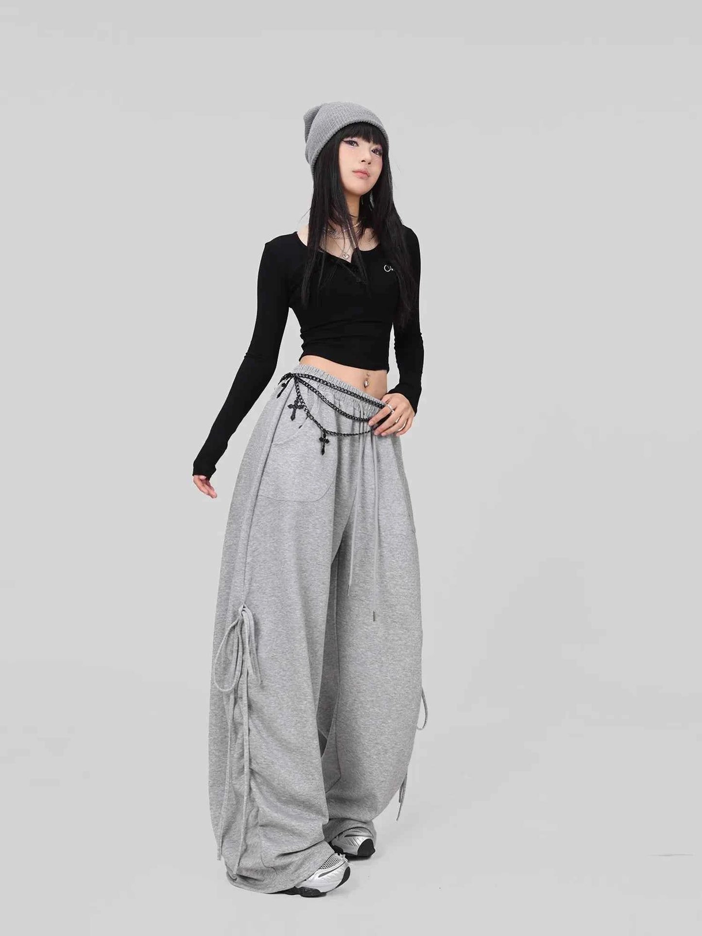 Soft Gray Drawstring Hip Hop Pants