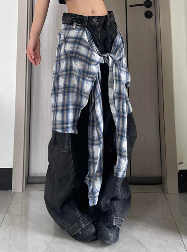 Trendy Y2K High Waist Black Hip Hop Straight Leg Jeans - Luxuryurbanwear