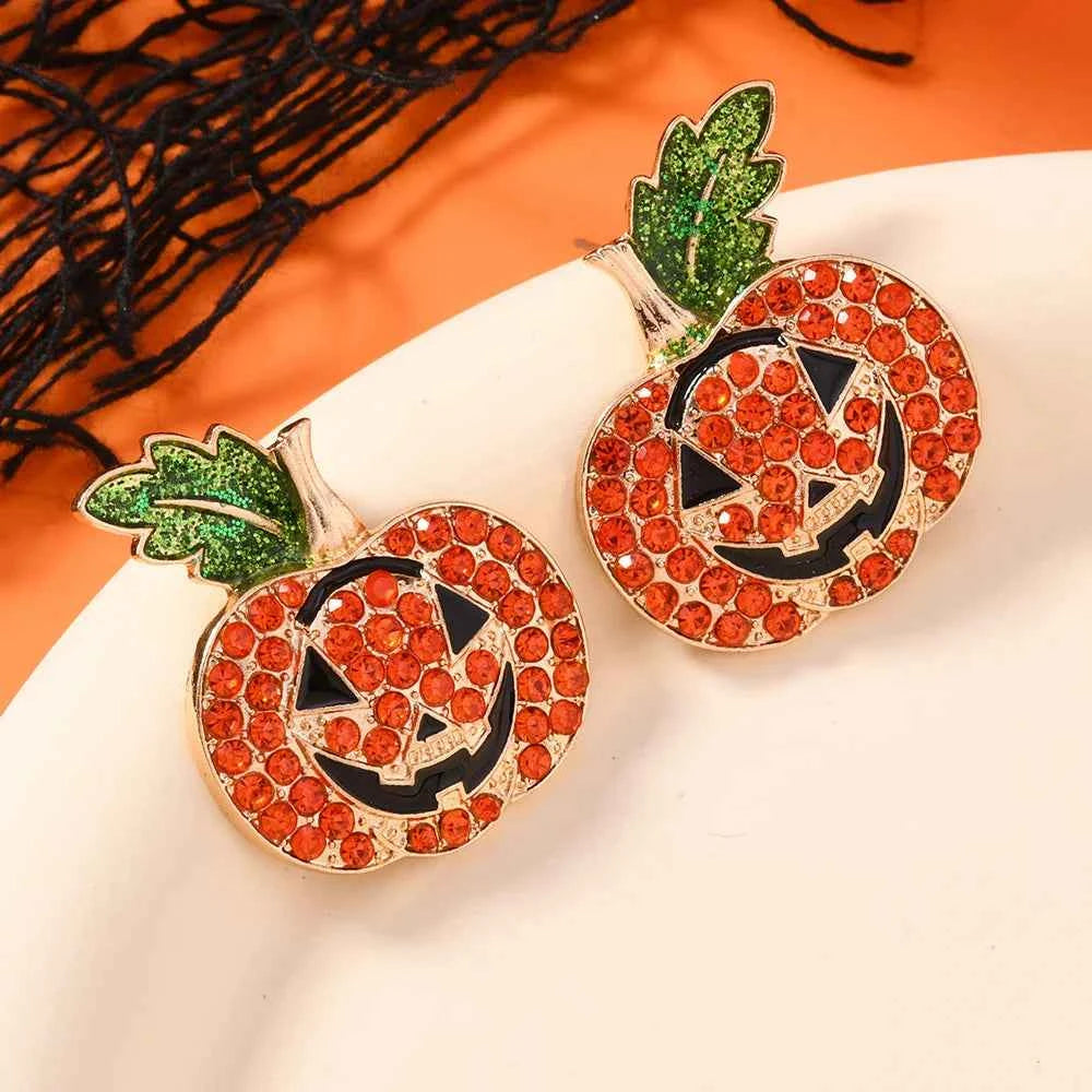 Funny Diamond Studded Halloween Pumpkin Earrings