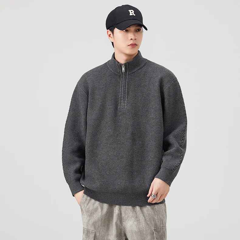 Cozy Black Turtleneck Half Zipper Sweater