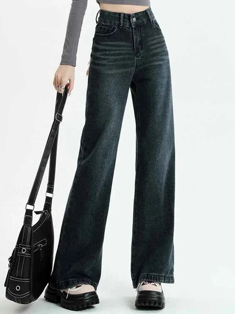 Vintage Black Loose High Waist Slim Jeans